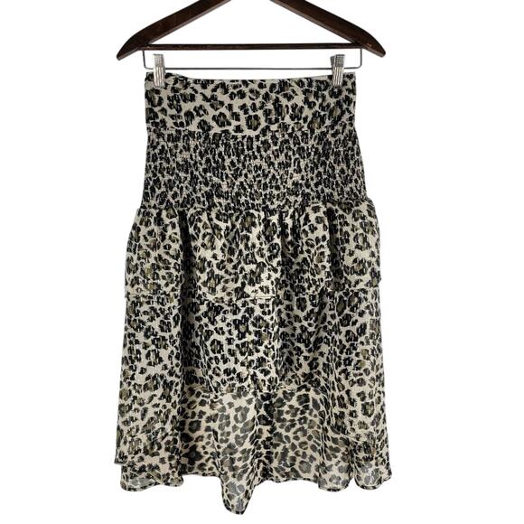 NEW Walter Baker Tiered Ruffle Skirt Dusty Olive Leopard Print Size 4 - Picture 1 of 7